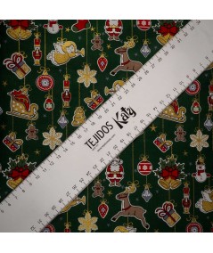 Popelín navideño verde con papanoel y sus renos