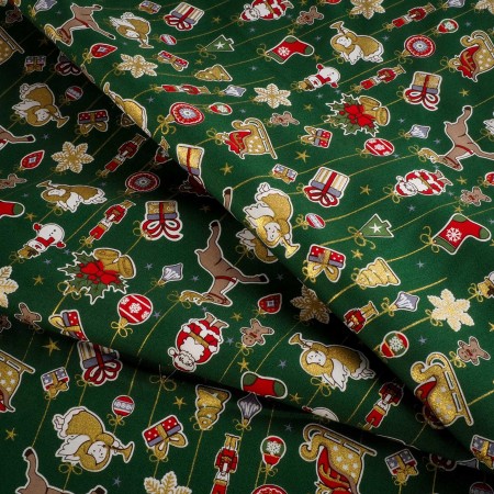 Popelín navideño verde con papanoel y sus renos