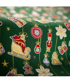 Popelín navideño verde con papanoel y sus renos