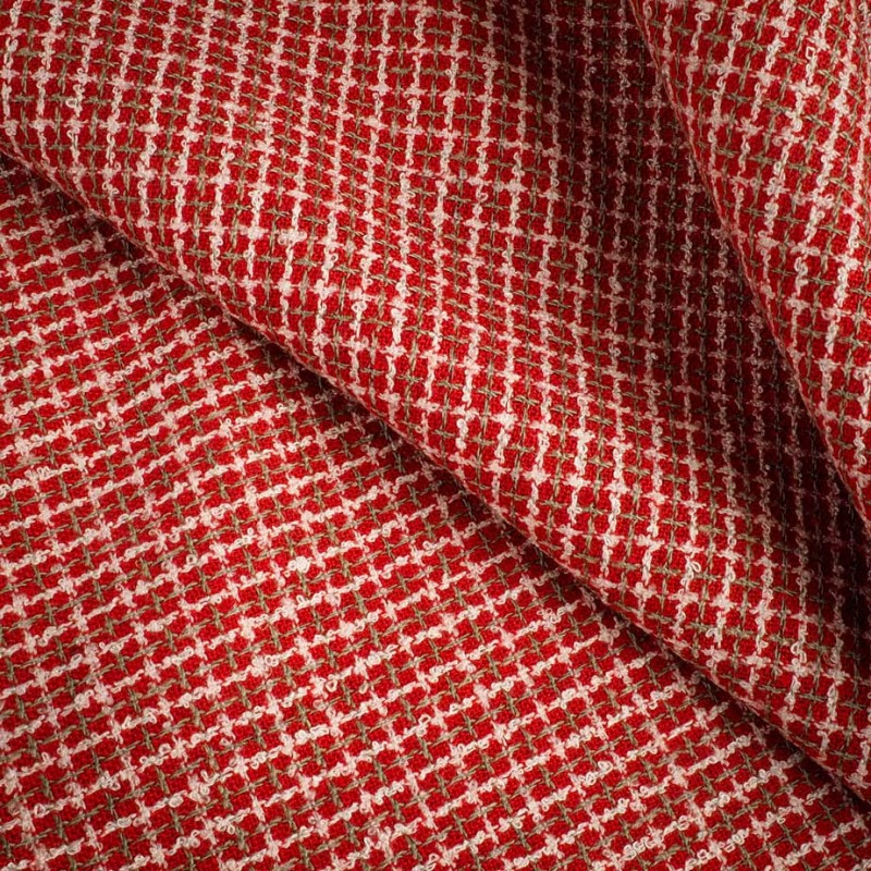 Tela Tweed Rojo Elegante con Blanco