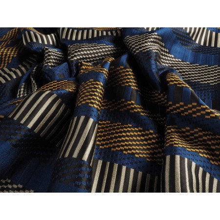 Brocado fantasía listado azul oro plata