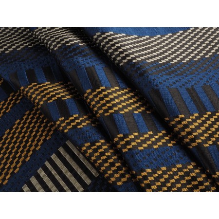 Brocado fantasía listado azul oro plata